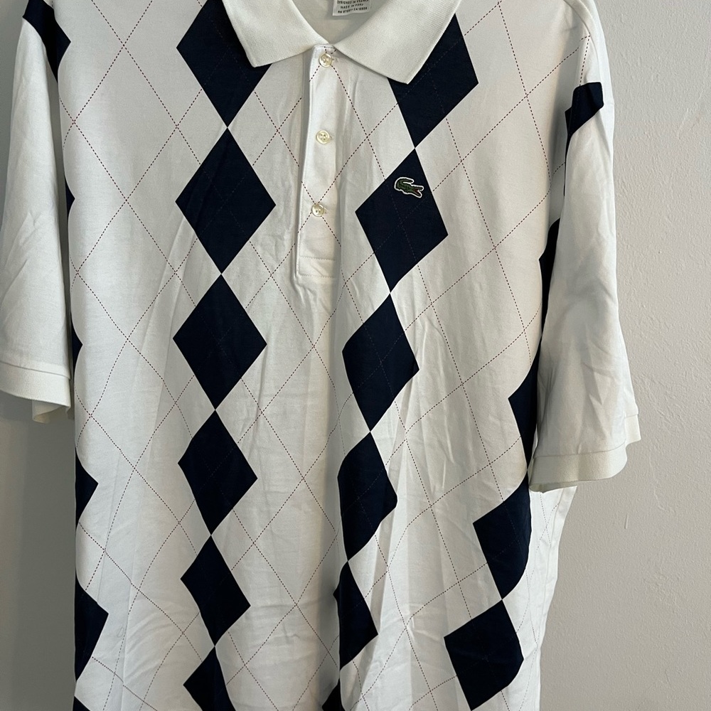 Lacoste Polo Shirt XL Size 8. Argyle design of red and blue diamonds.